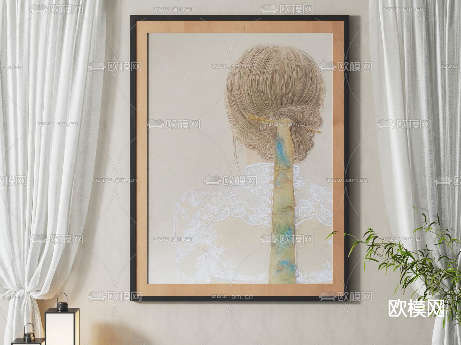 新中式装饰画su模型下载（渲染图1）