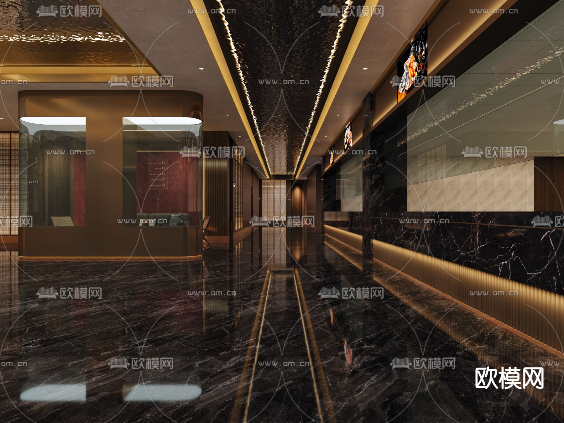 足浴店过道 酒店走廊3d模型下载（渲染图2）