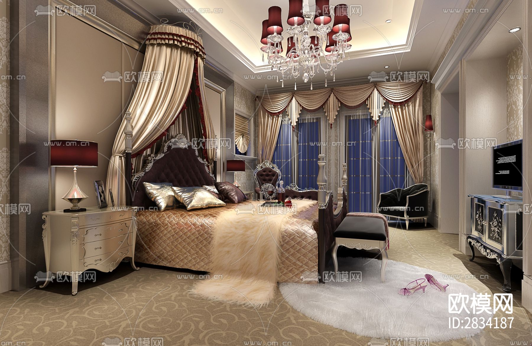 现代时尚简约别墅样板房室内cad施工图下载（渲染图6）