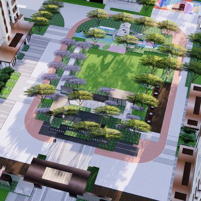  小区景观鸟瞰su模型 