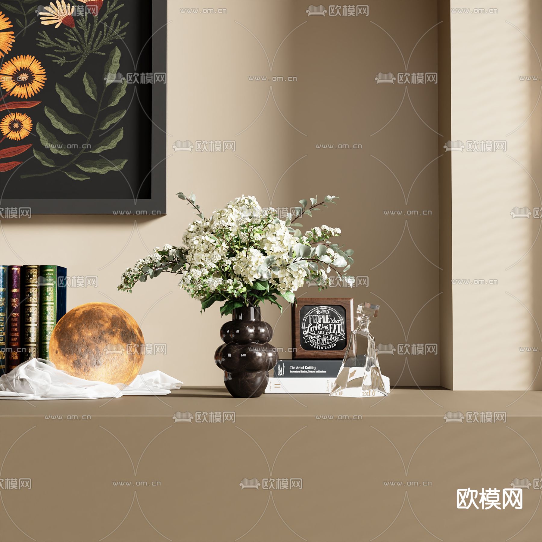 中古风花瓶 花艺 鲜花 插花3d模型下载