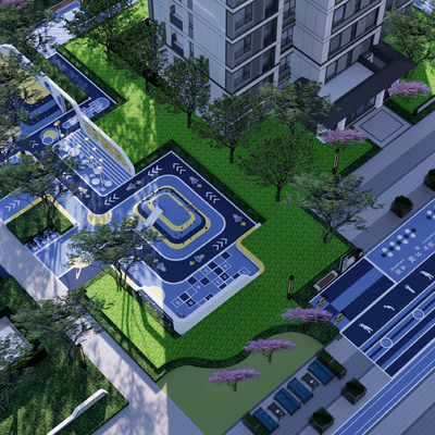  小区景观鸟瞰su模型 