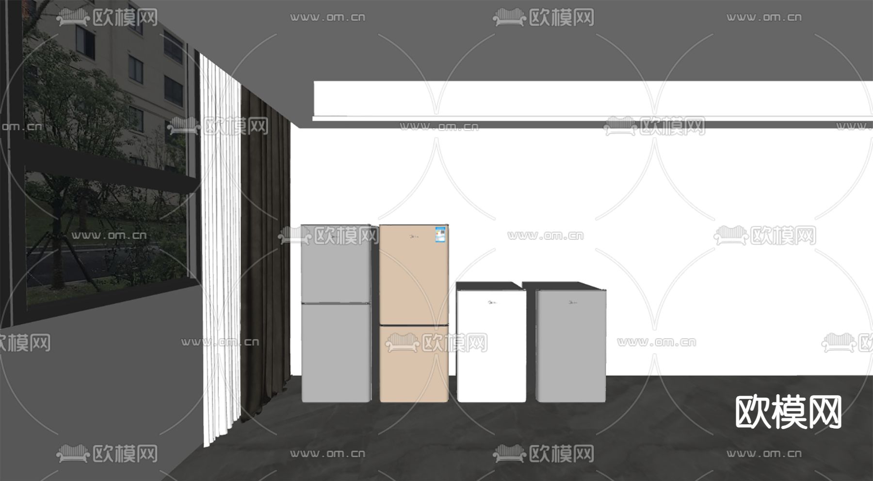 现代冰箱su模型下载（渲染图2）