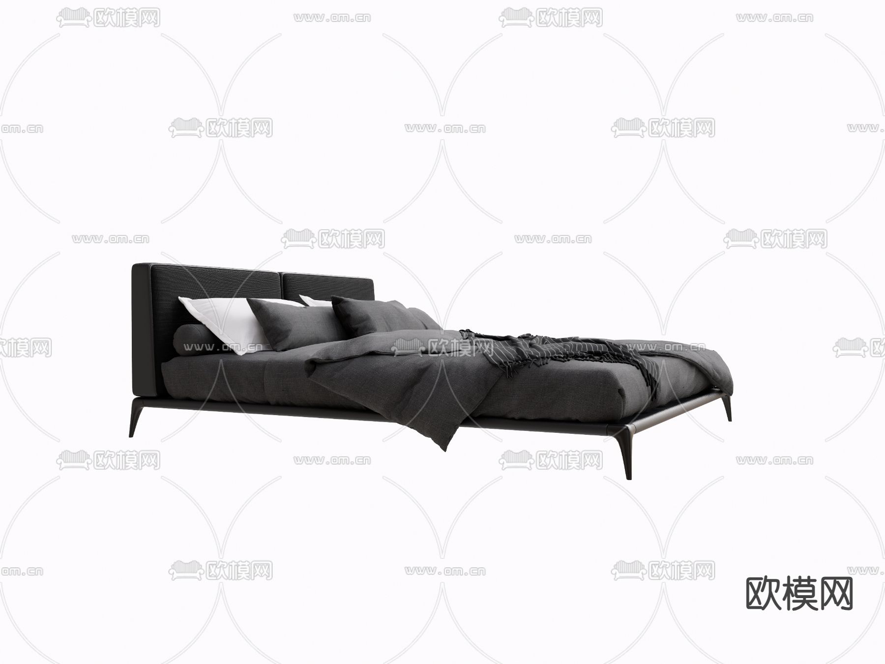 现代简约双人床su模型下载（渲染图2）