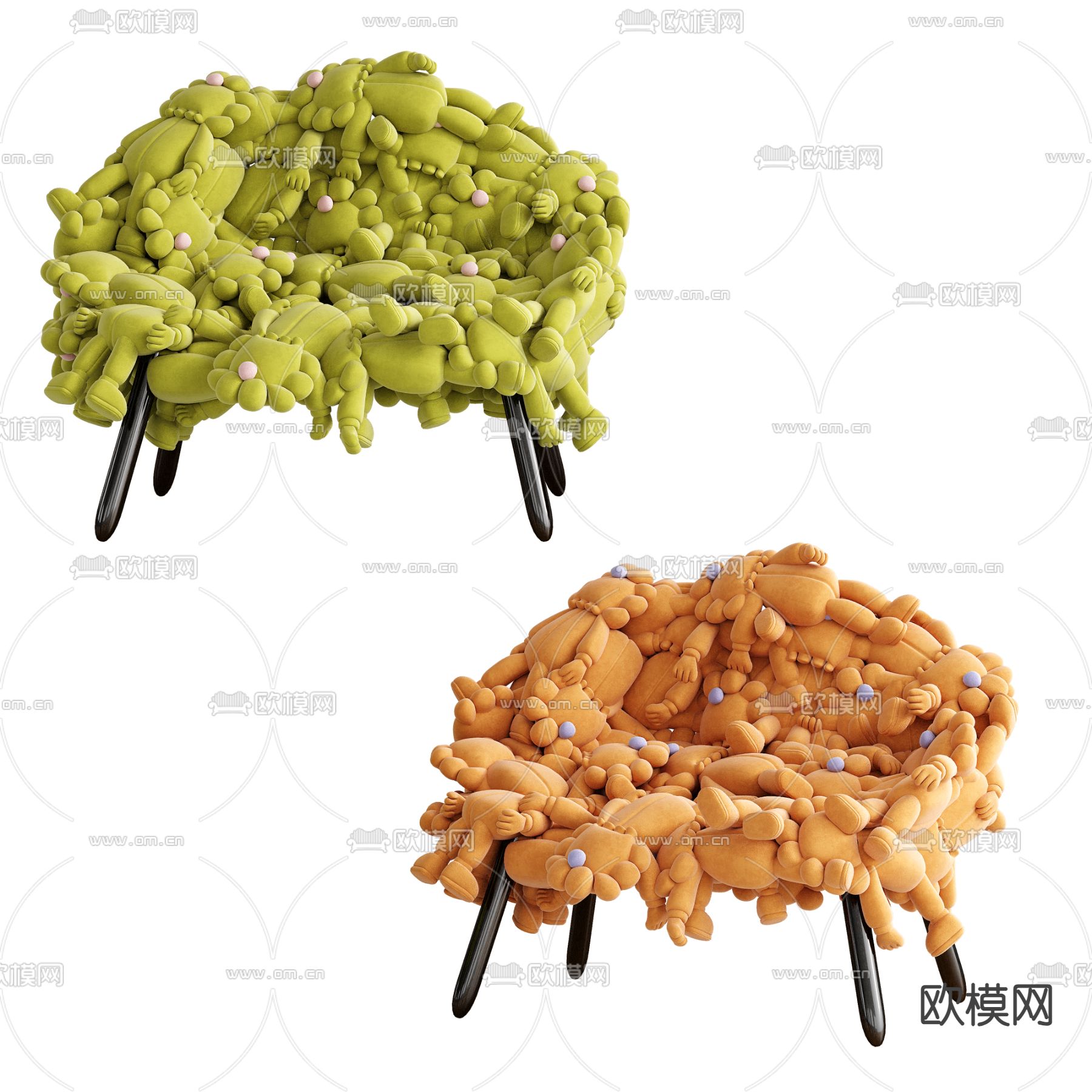 Kaws 缝制沙发 芝麻街沙发3d模型下载（渲染图1）