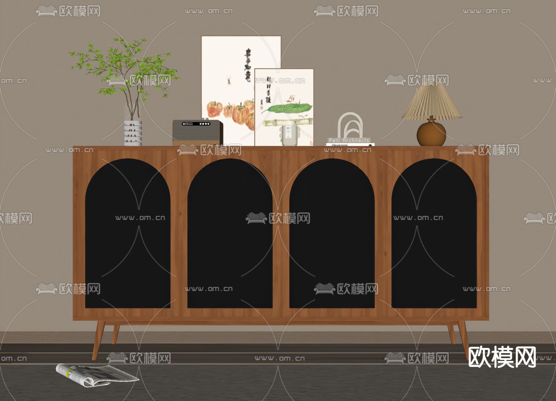 日式餐边柜su模型下载（渲染图2）
