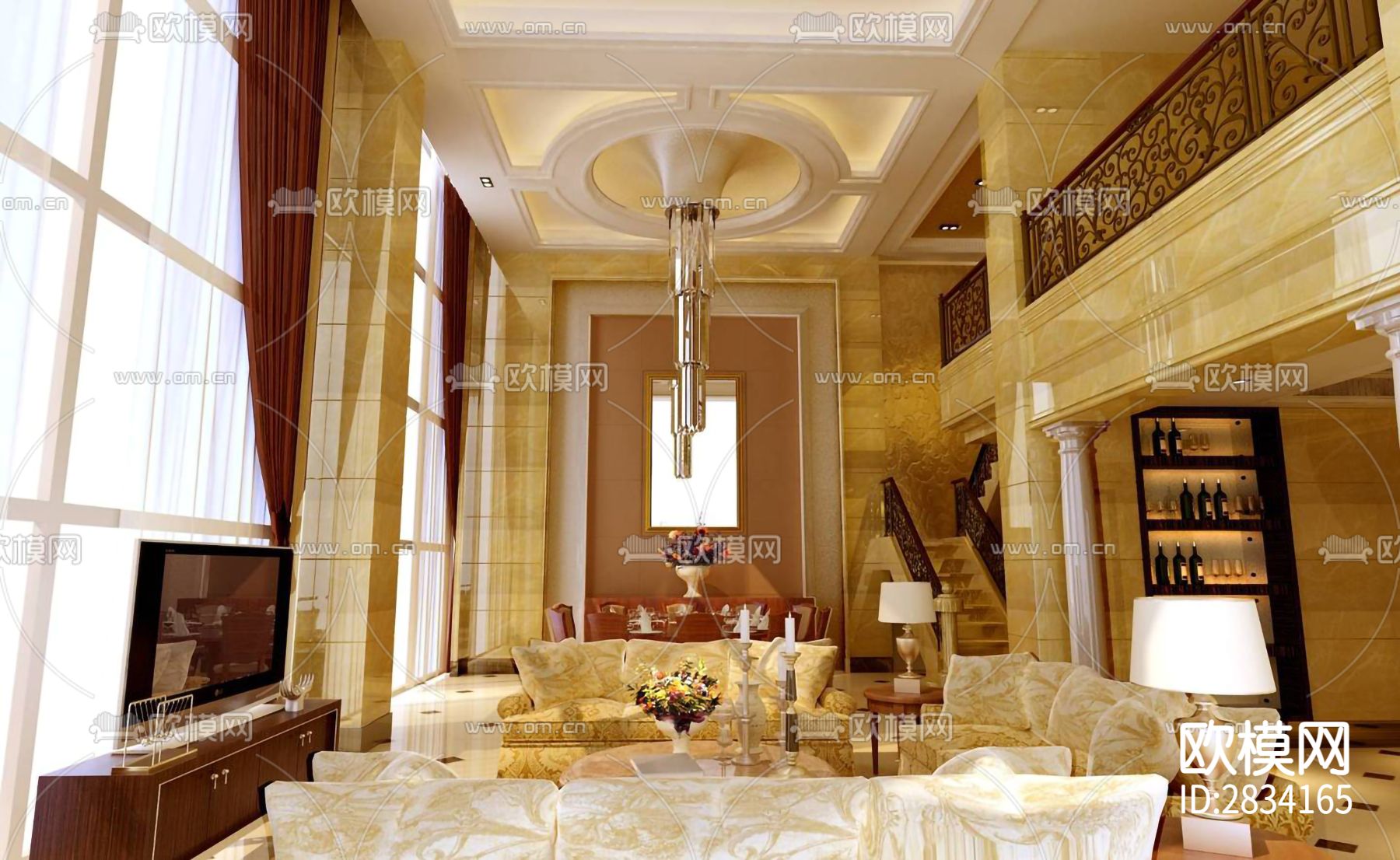 鹿城广场别墅cad施工图下载（渲染图3）