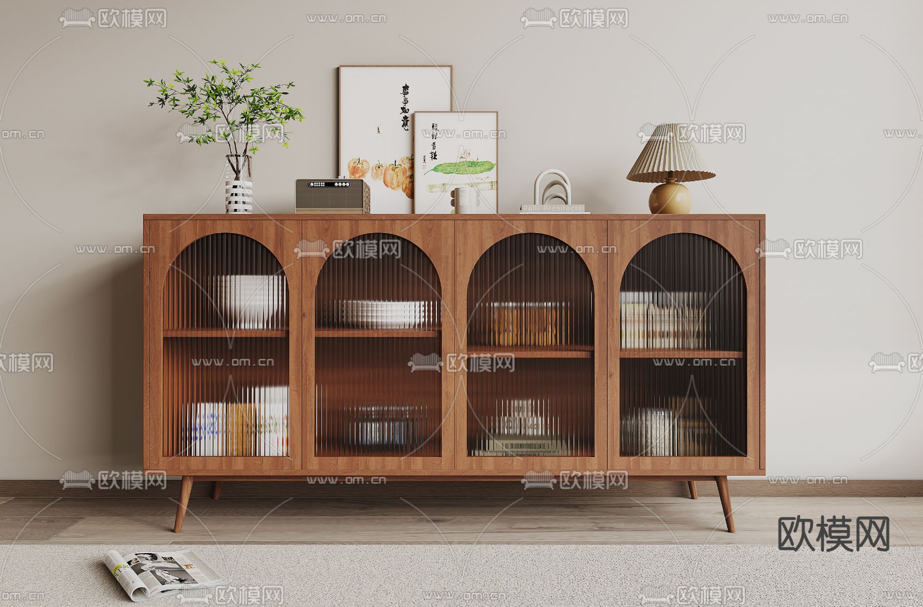 日式餐边柜su模型下载（渲染图1）