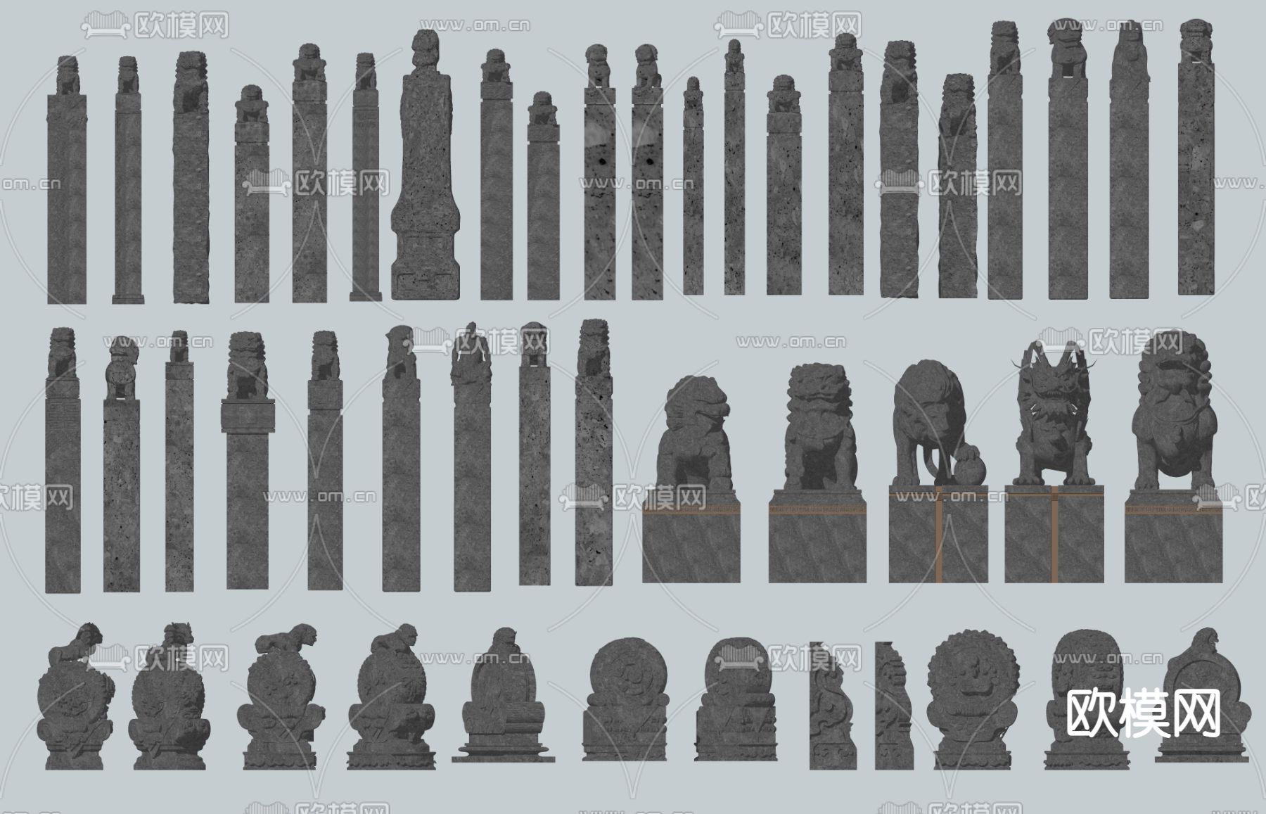 雕塑小品 抱鼓石 石狮子su模型下载（渲染图2）