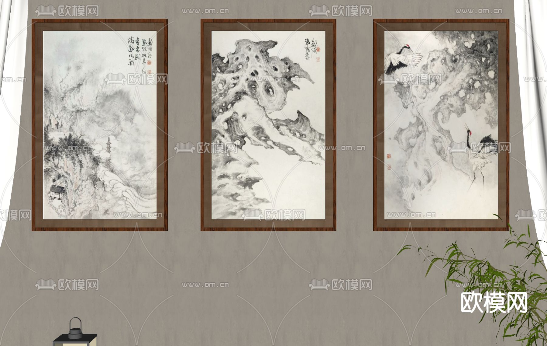 新中式装饰画su模型下载（渲染图2）