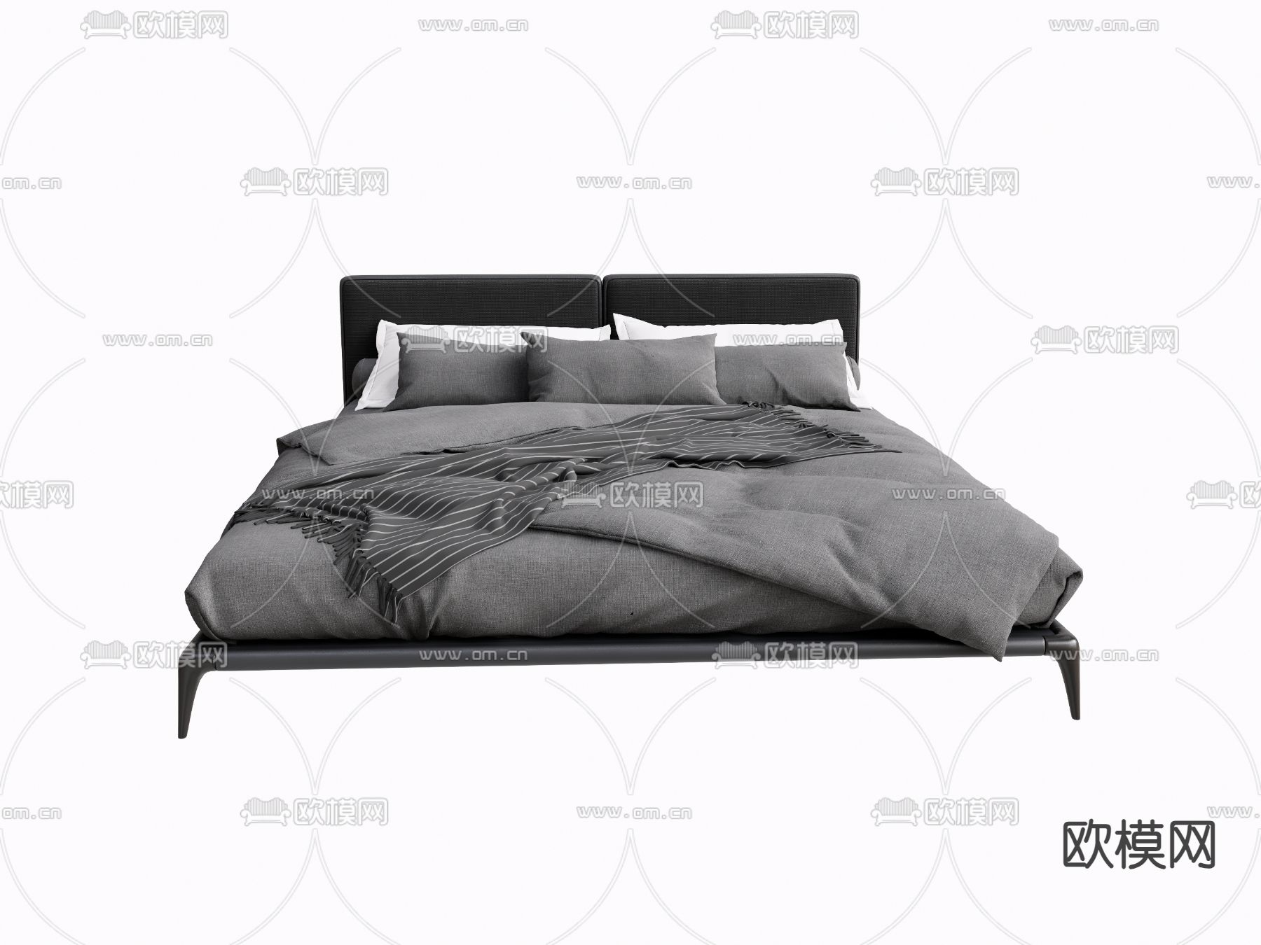 现代简约双人床su模型下载（渲染图1）
