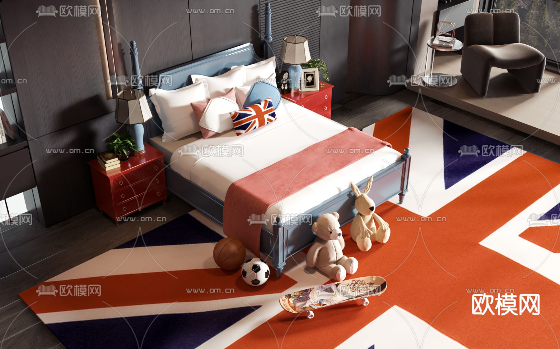 美式儿童床3d模型下载