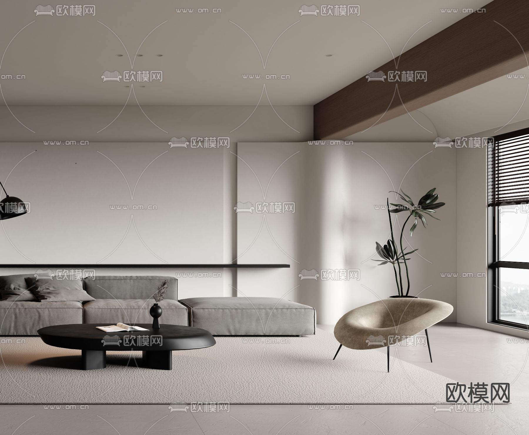 极简客厅3d模型下载（渲染图2）