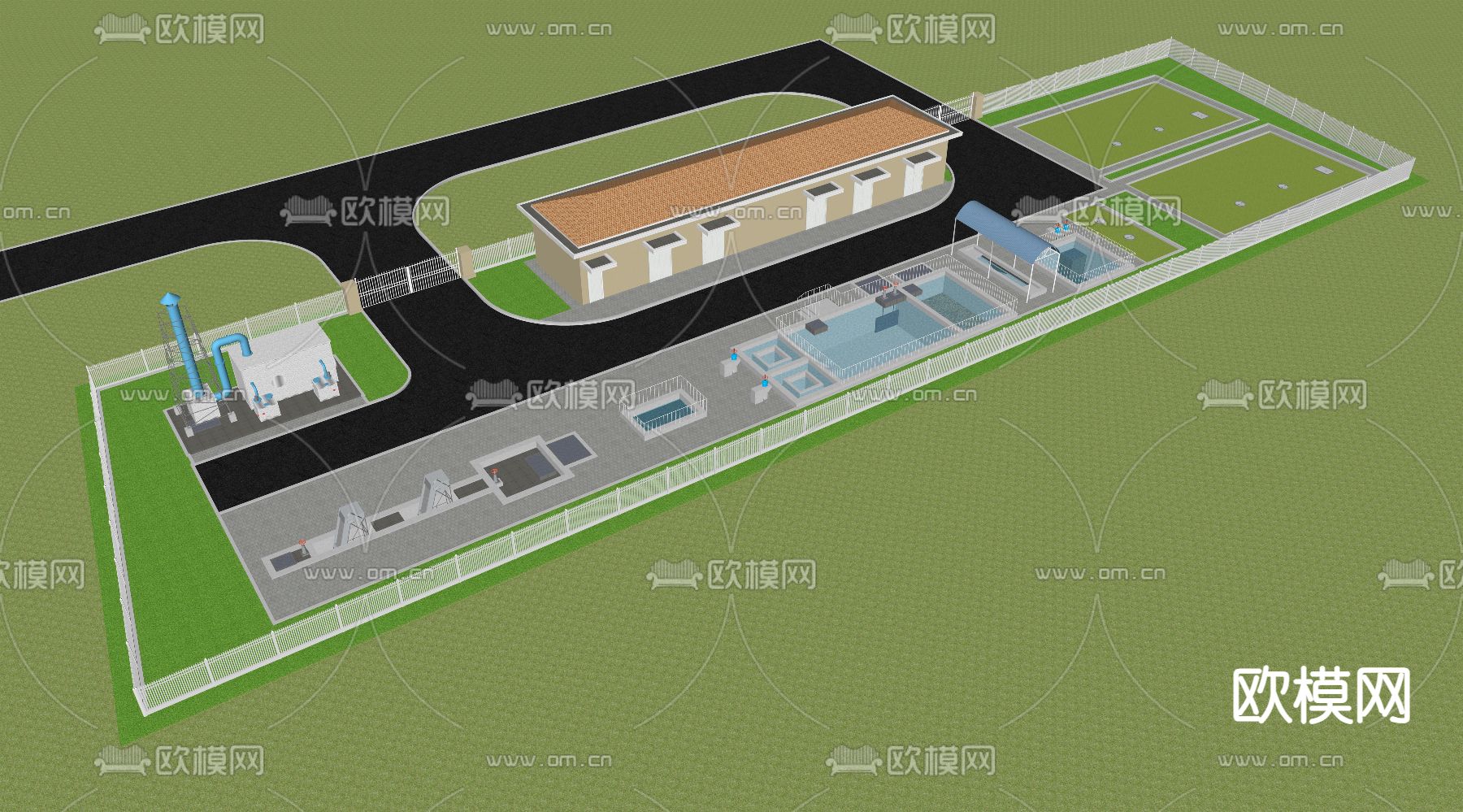 污水处理厂su模型下载（渲染图2）