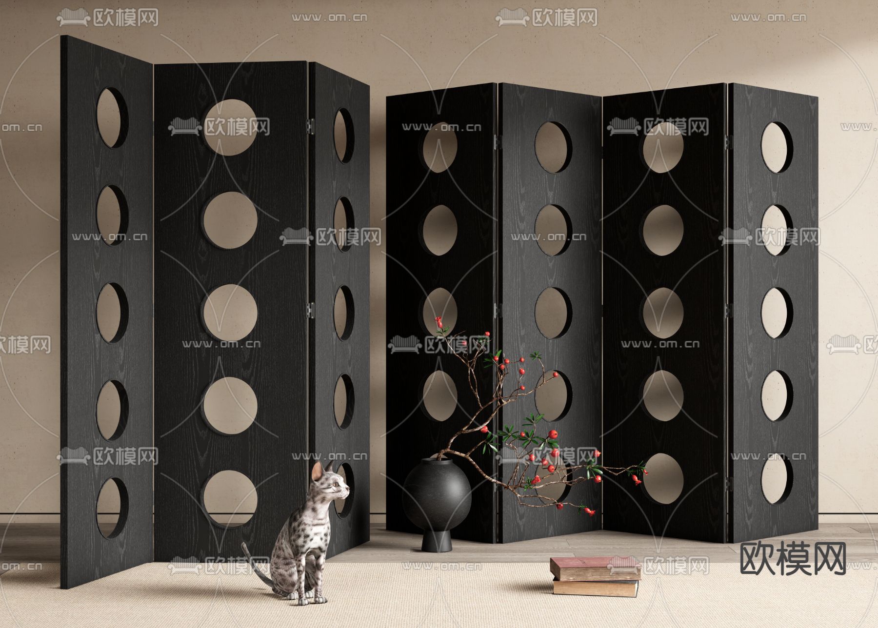 中古风屏风 镂空隔断3d模型下载