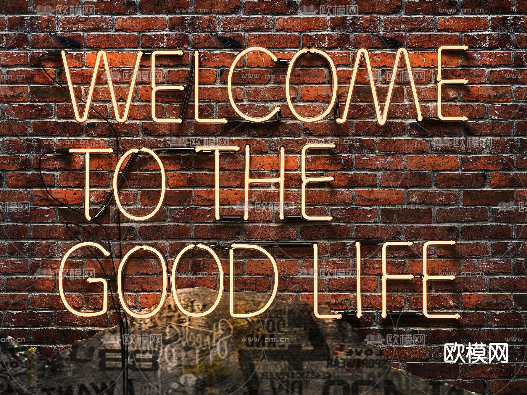 霓虹灯字 英文字su模型下载（渲染图1）