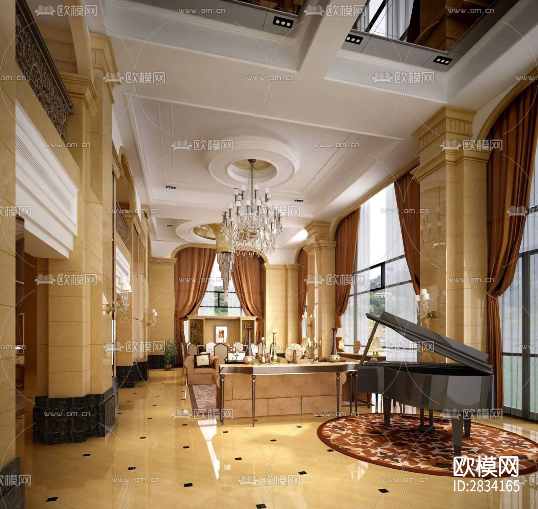 鹿城广场别墅cad施工图下载（渲染图1）