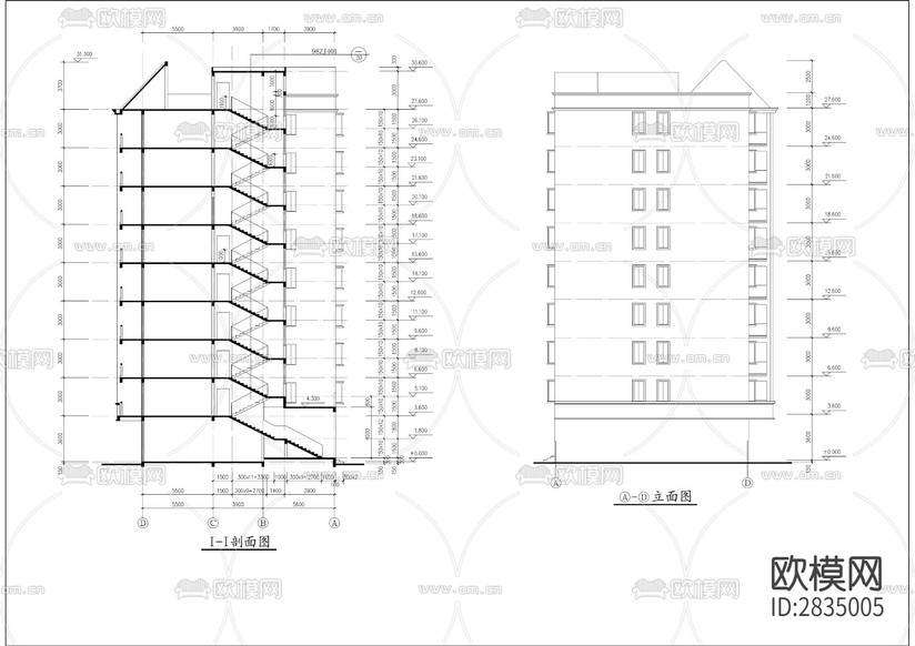 七層住宅樓建筑cad施工圖下載(渲染圖8)