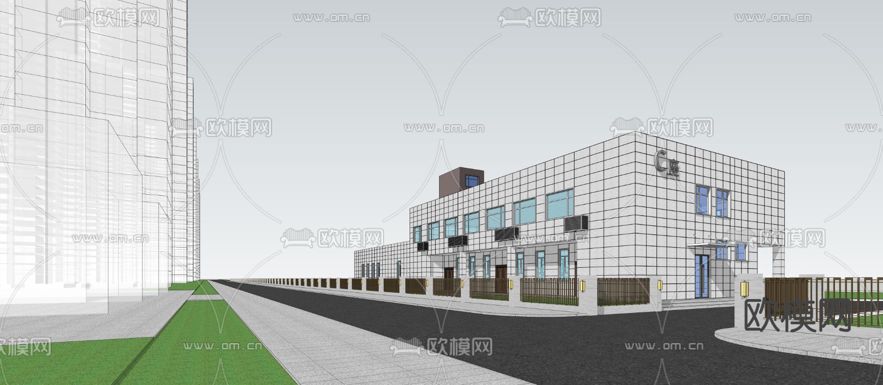 现代政府办公楼su模型下载（渲染图4）