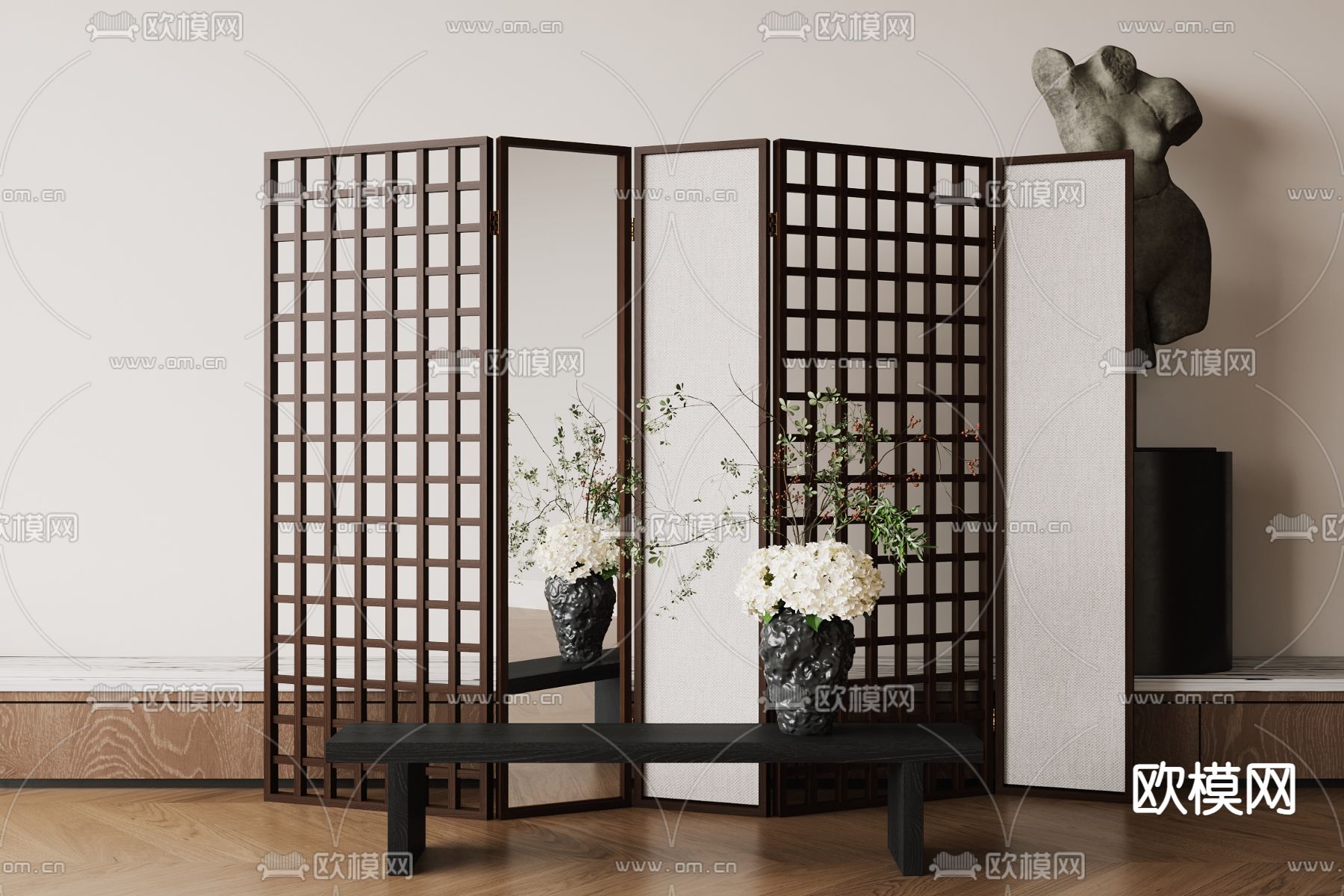 中古风屏风 隔断3d模型下载