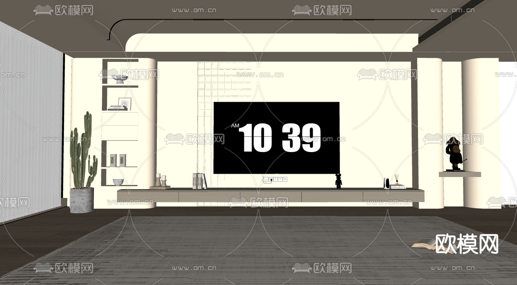 奶油风电视背景墙su模型