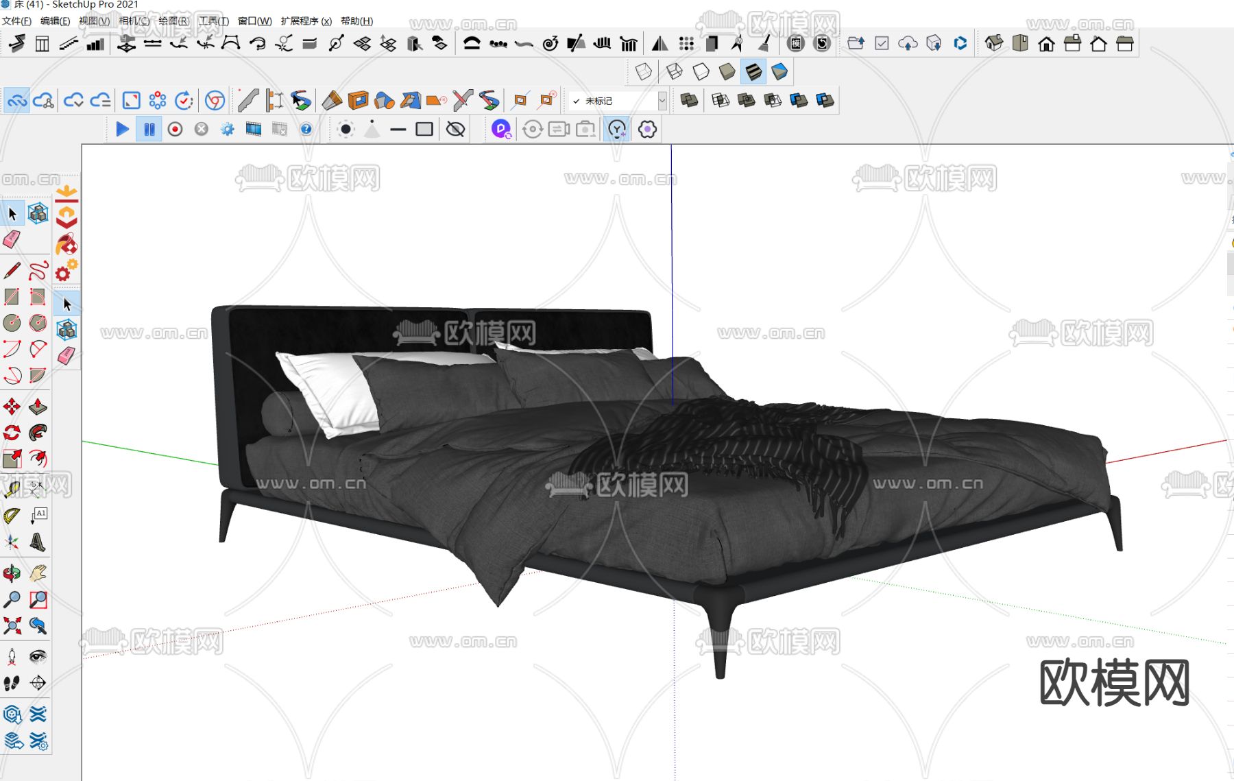 现代简约双人床su模型下载（渲染图3）