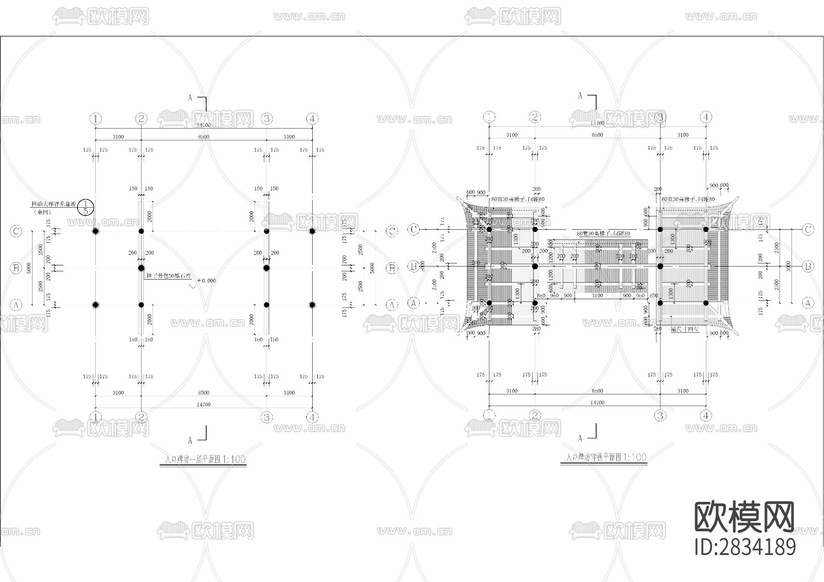 牌坊建竣cad施工圖下載(渲染圖1)