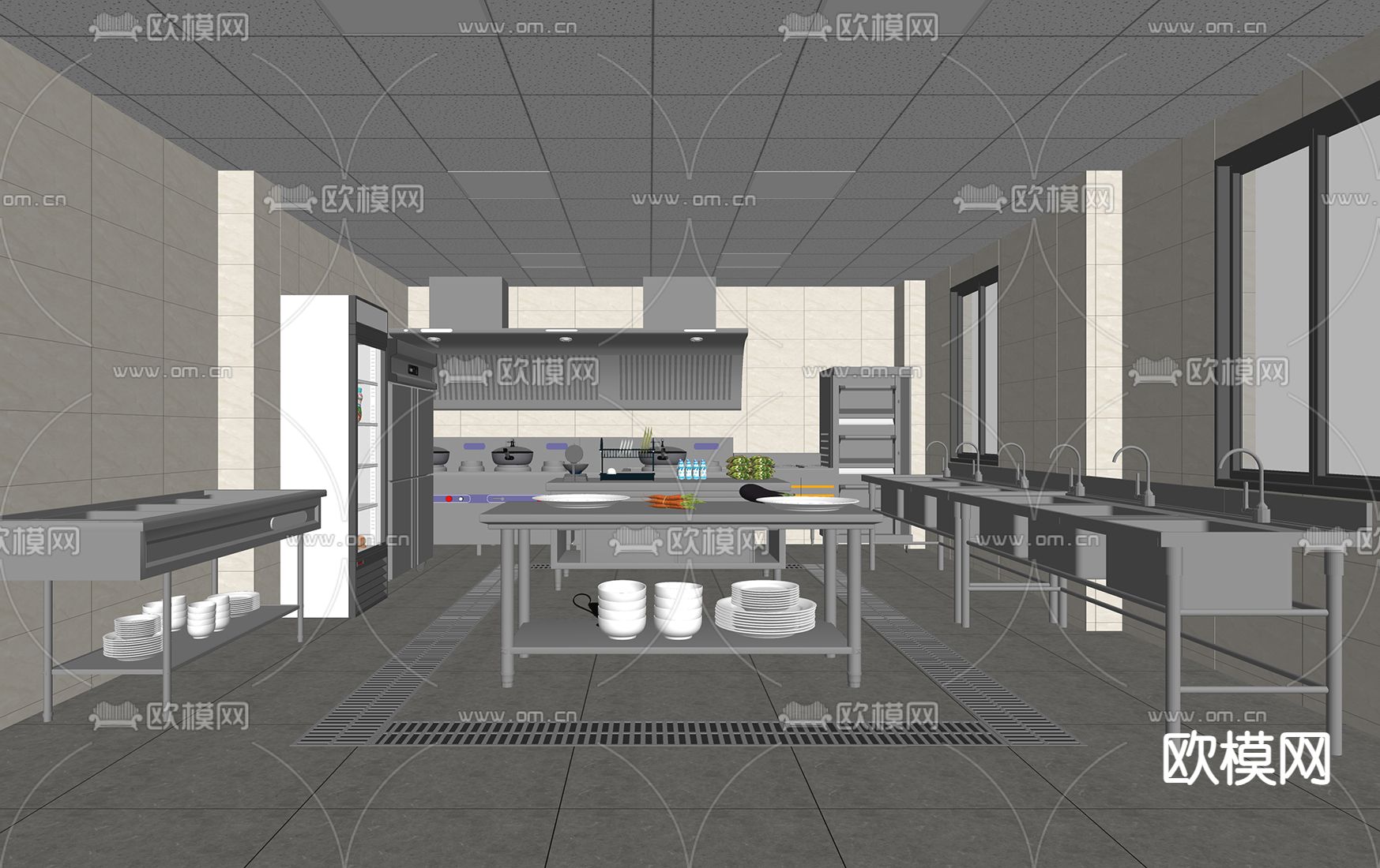餐饮店后厨su模型下载（渲染图2）