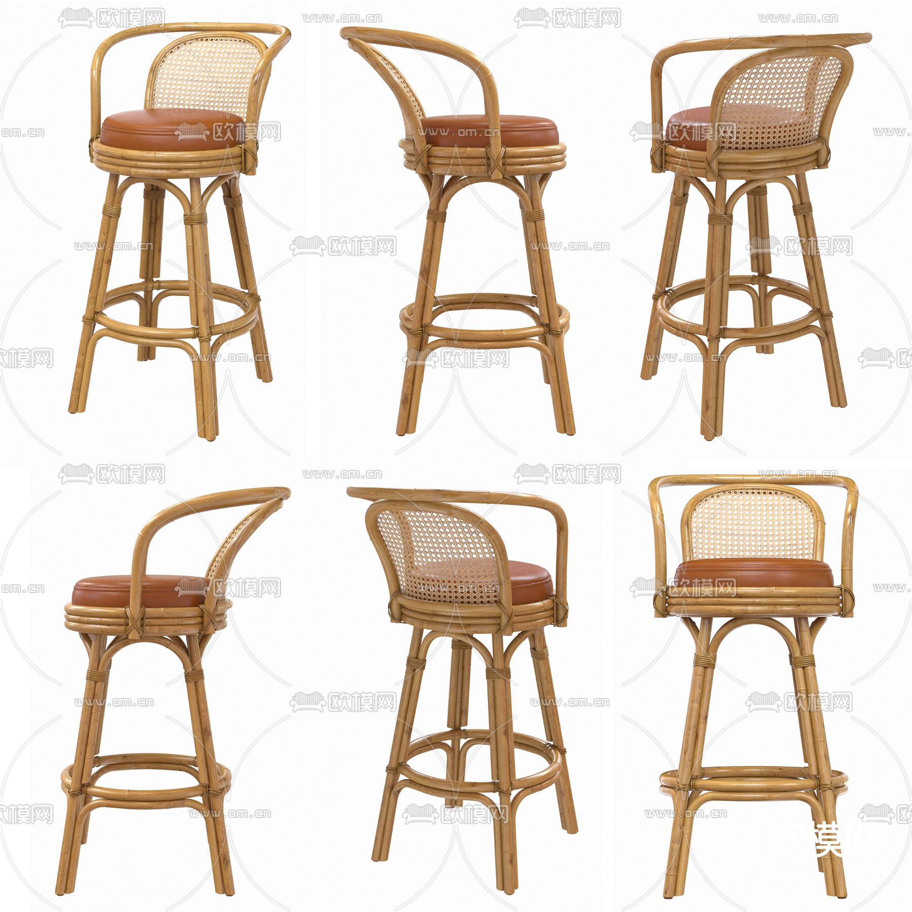 藤编吧椅 吧凳3d模型下载