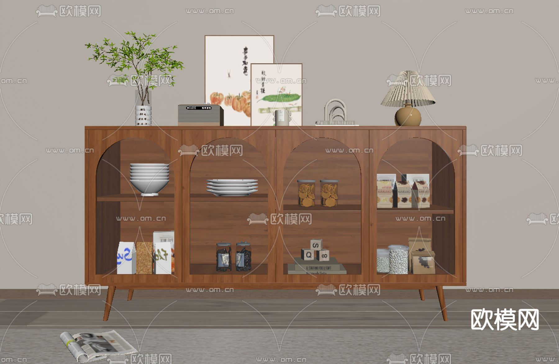 日式餐边柜su模型下载（渲染图3）