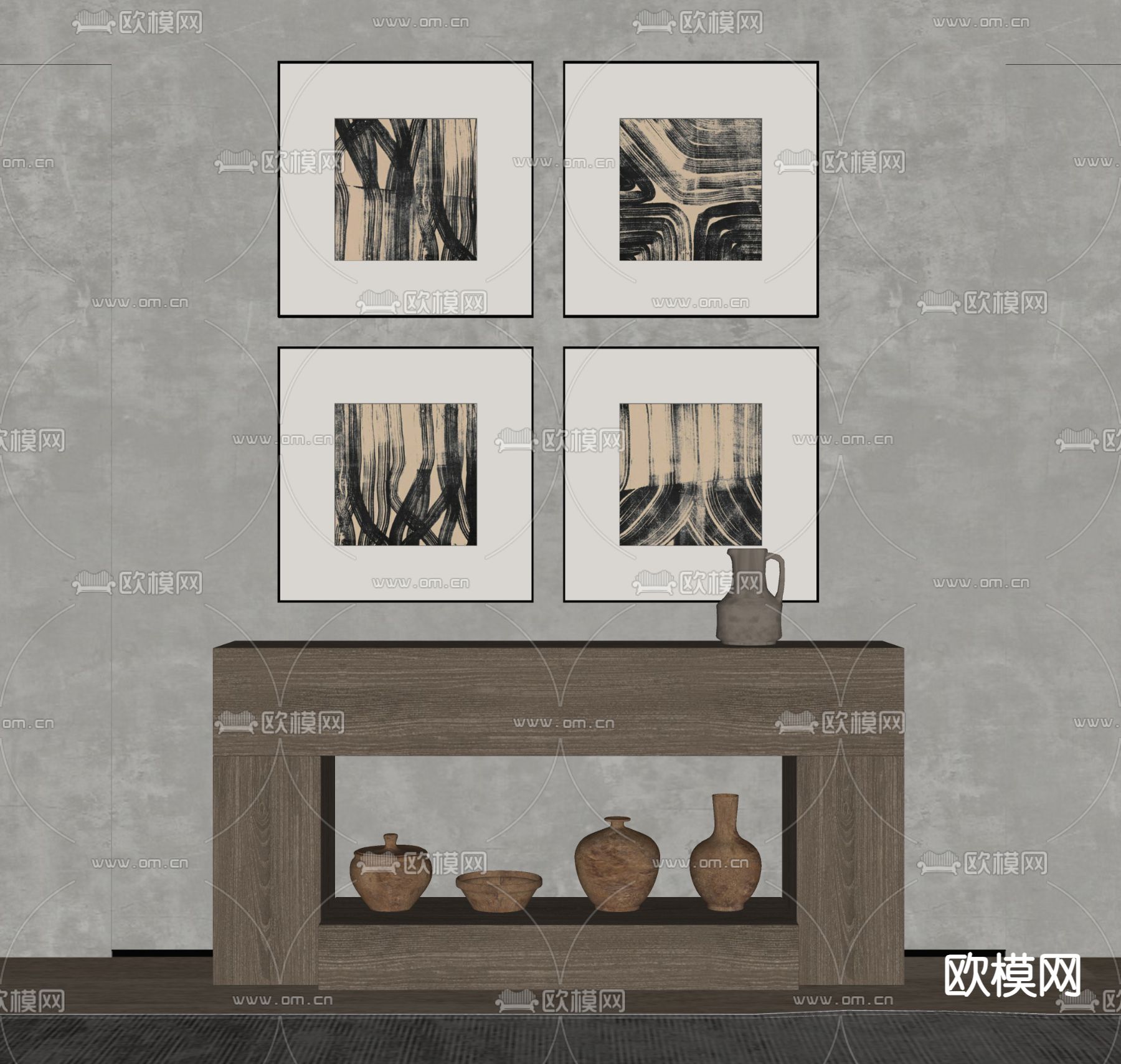 侘寂风装饰画su模型