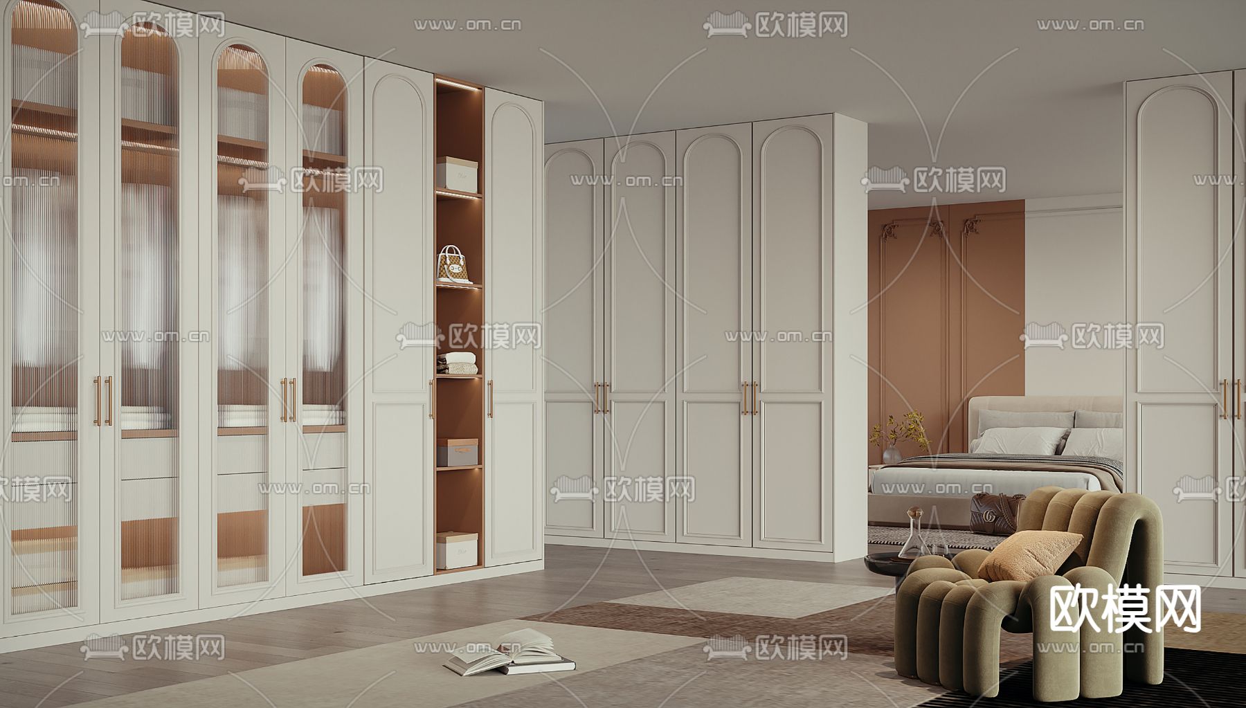 奶油风衣帽间3d模型下载