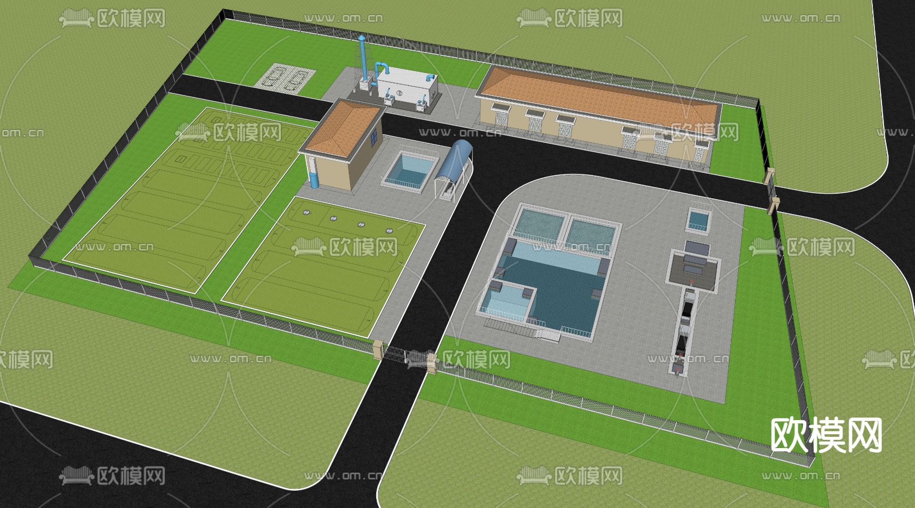 污水处理厂su模型下载（渲染图2）