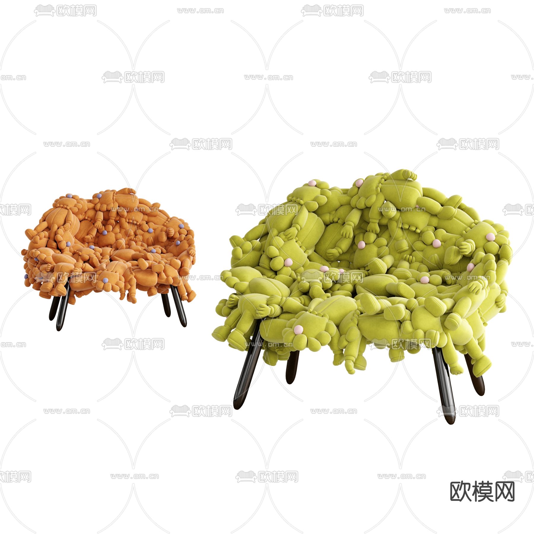 Kaws 缝制沙发 芝麻街沙发3d模型下载（渲染图3）