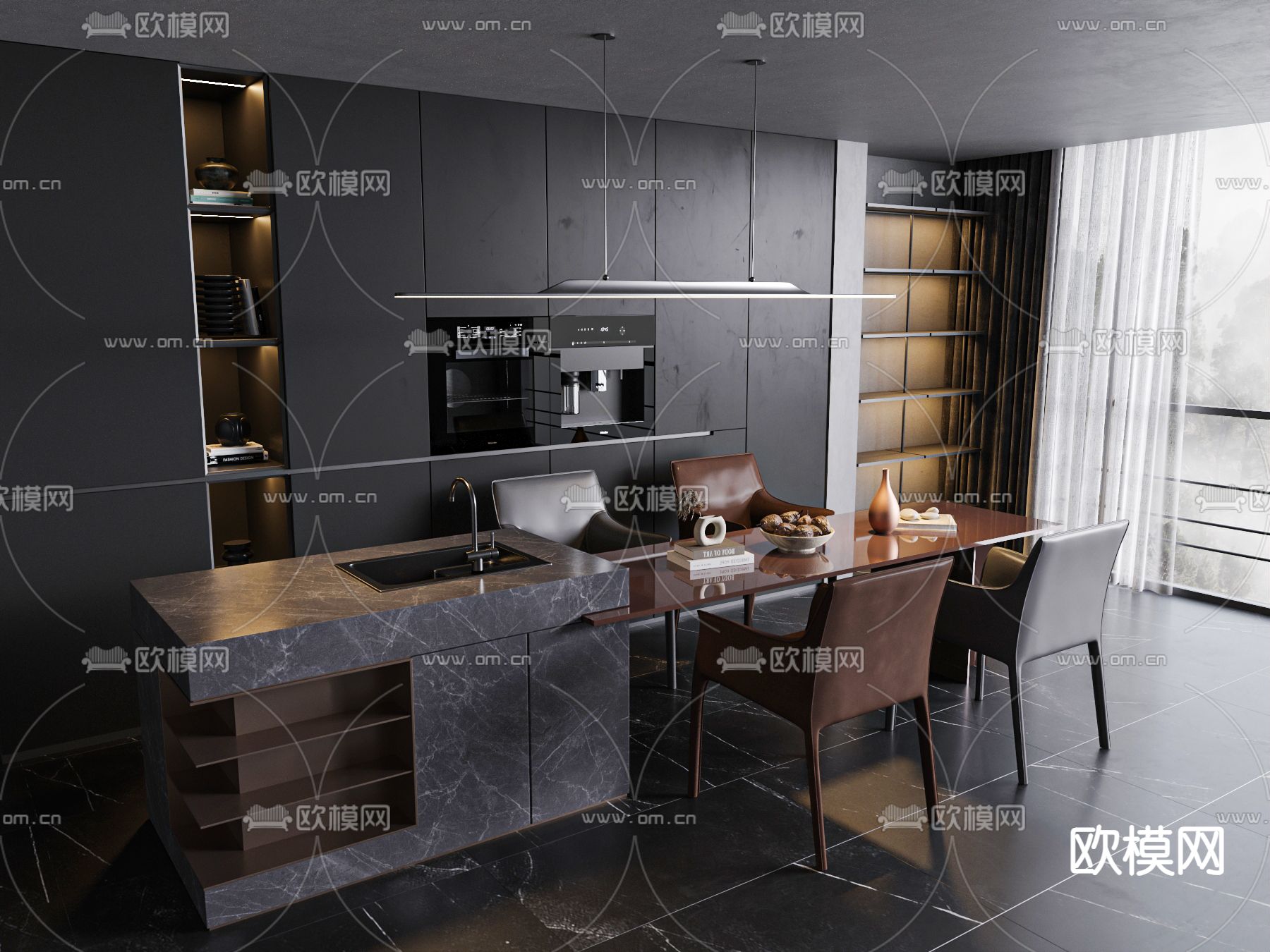 暗黑风餐厅3d模型下载