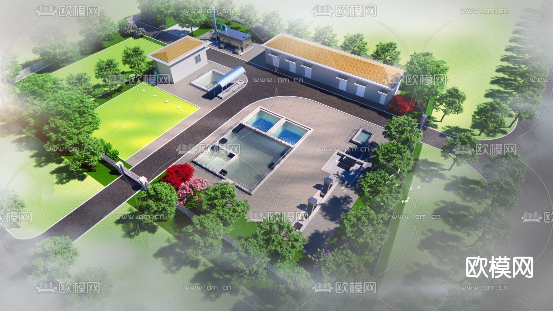 污水处理厂su模型下载（渲染图1）