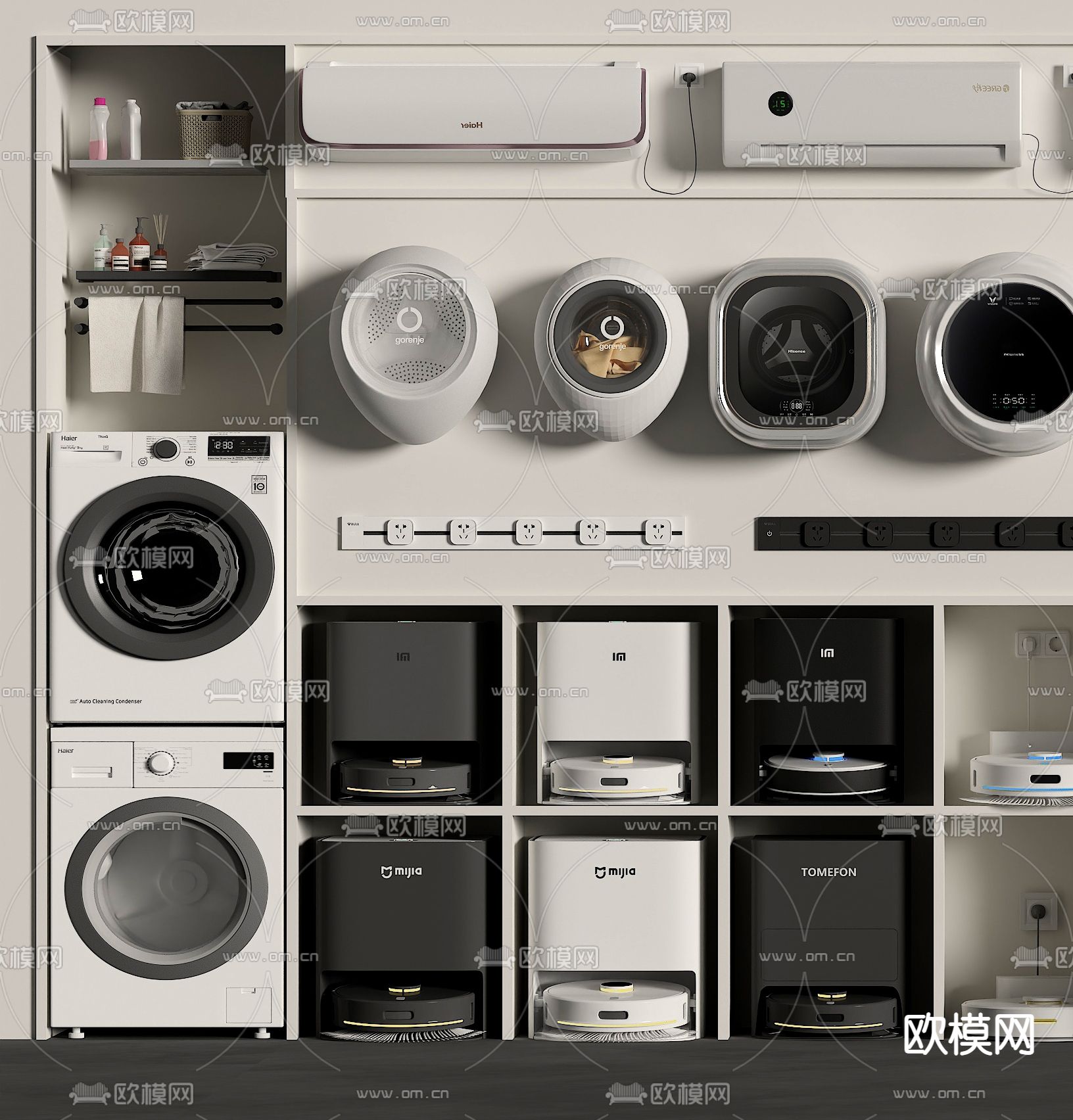 扫地机器人 洗衣机 扫把 拖把池 空调3d模型下载（渲染图2）