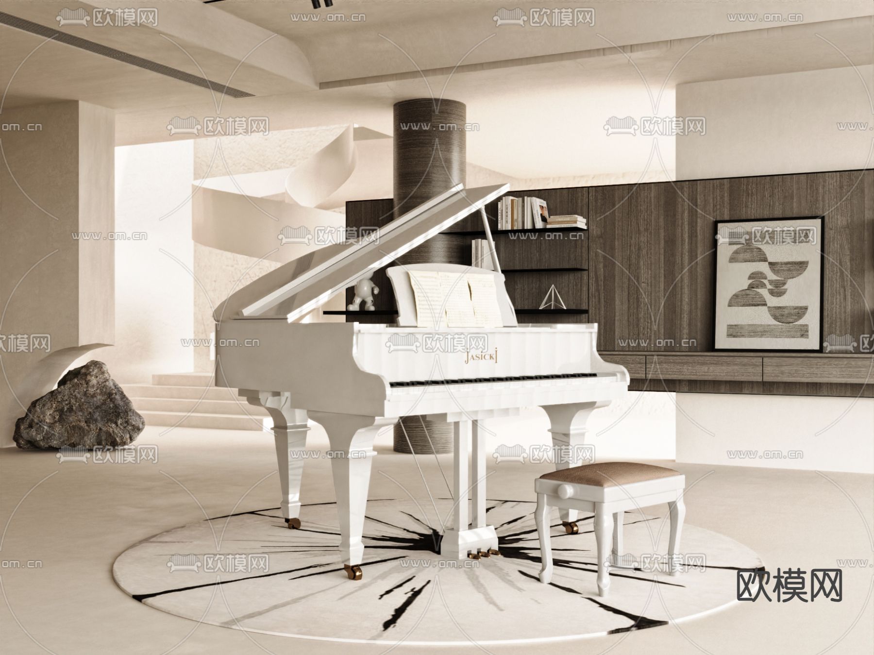 三角钢琴 白色钢琴3d模型下载