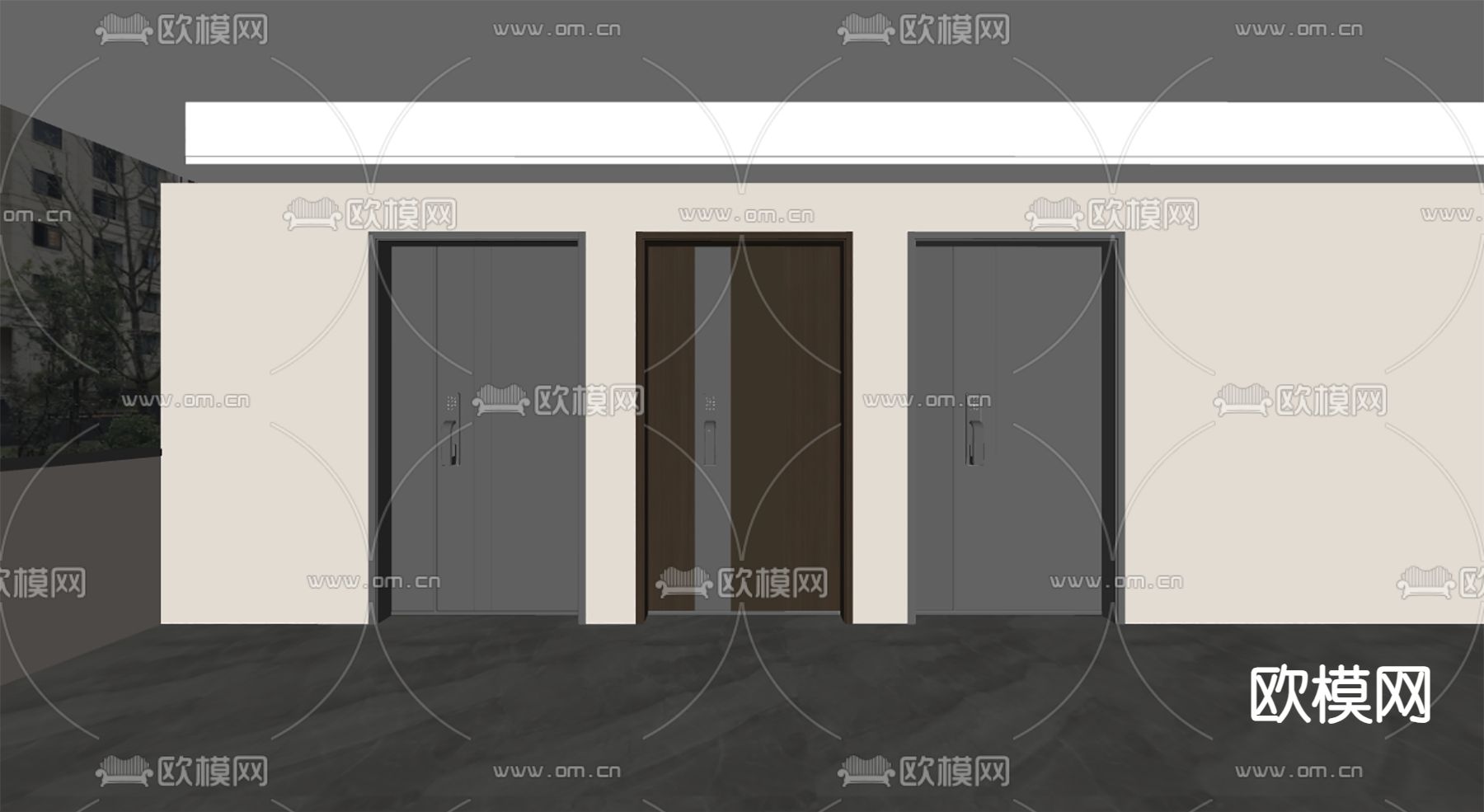 现代防盗门su模型下载（渲染图2）