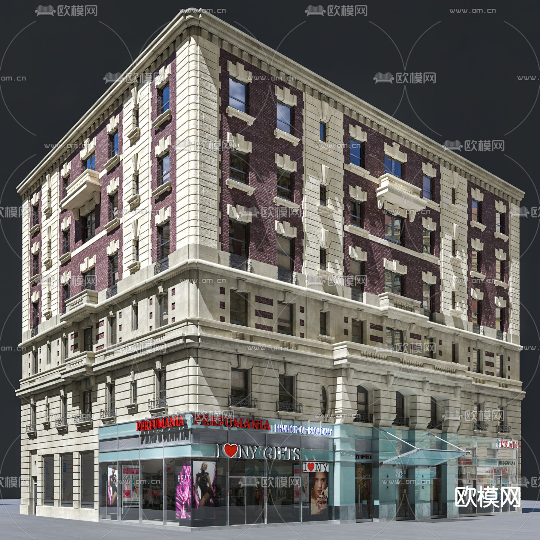 欧式商业街3d模型下载（渲染图1）