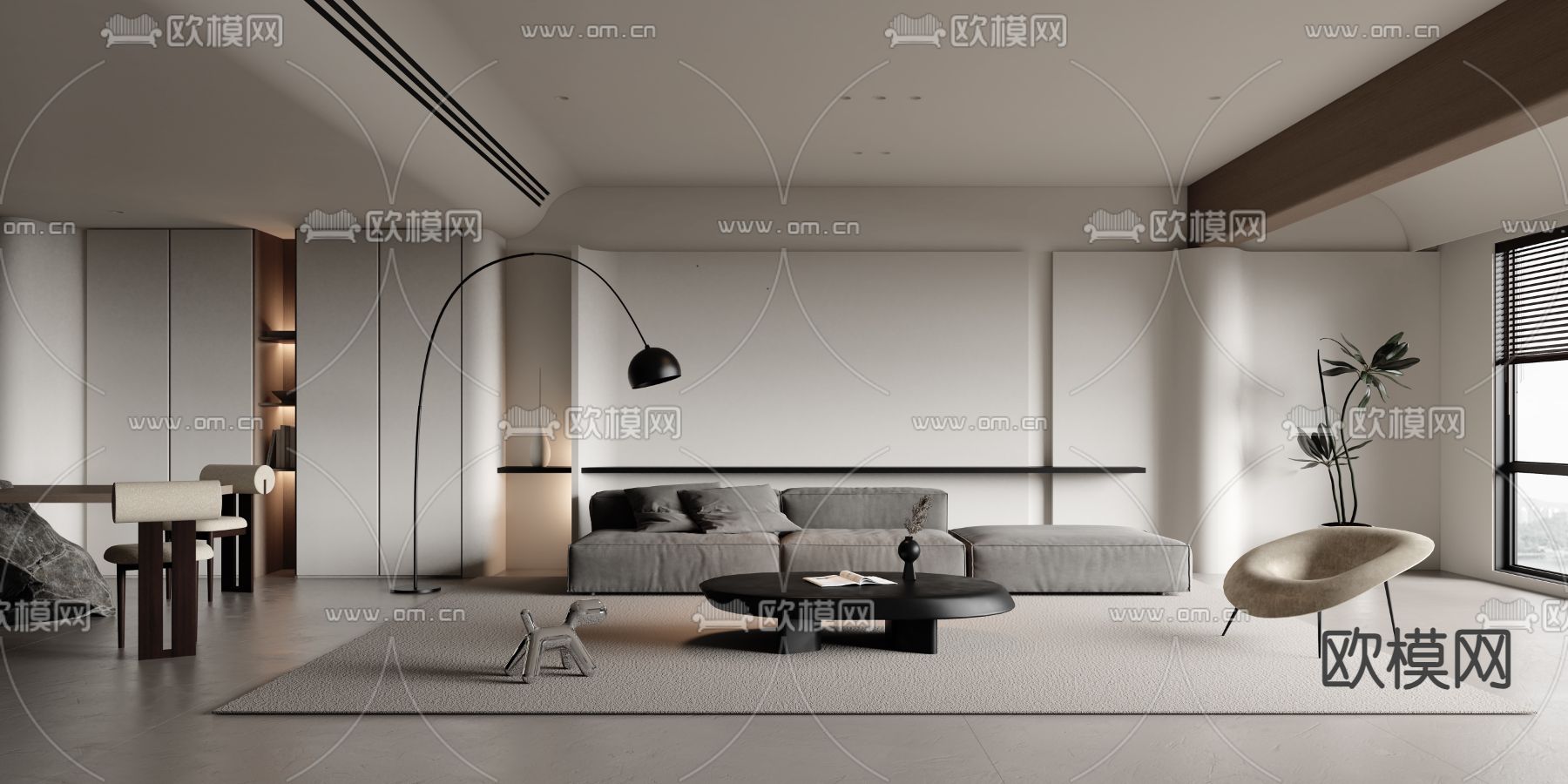 极简客厅3d模型下载（渲染图1）