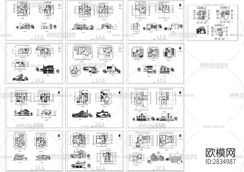 十三套200-300平獨立別墅建筑cad施工圖下載(渲染圖10)