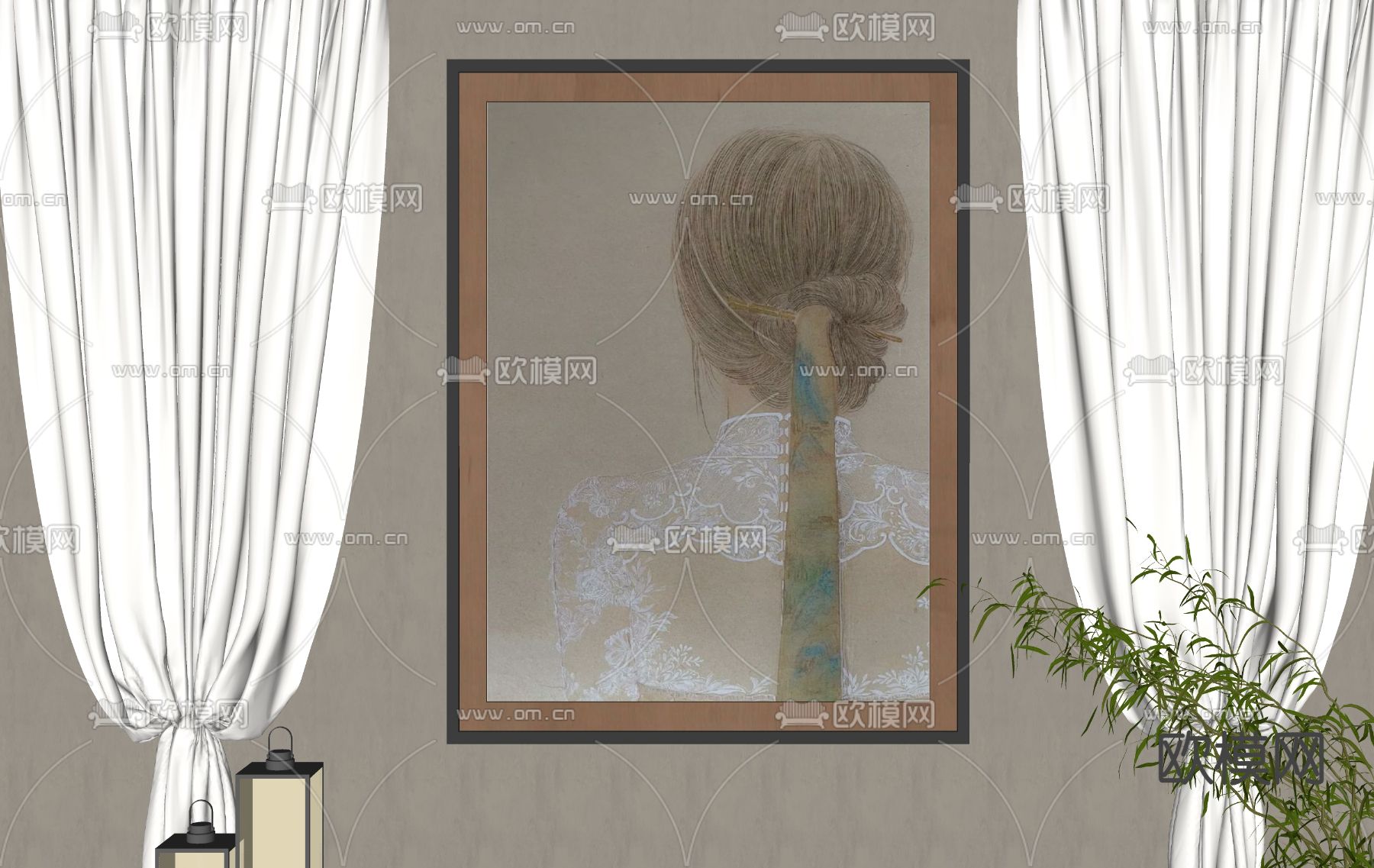 新中式装饰画su模型下载（渲染图2）