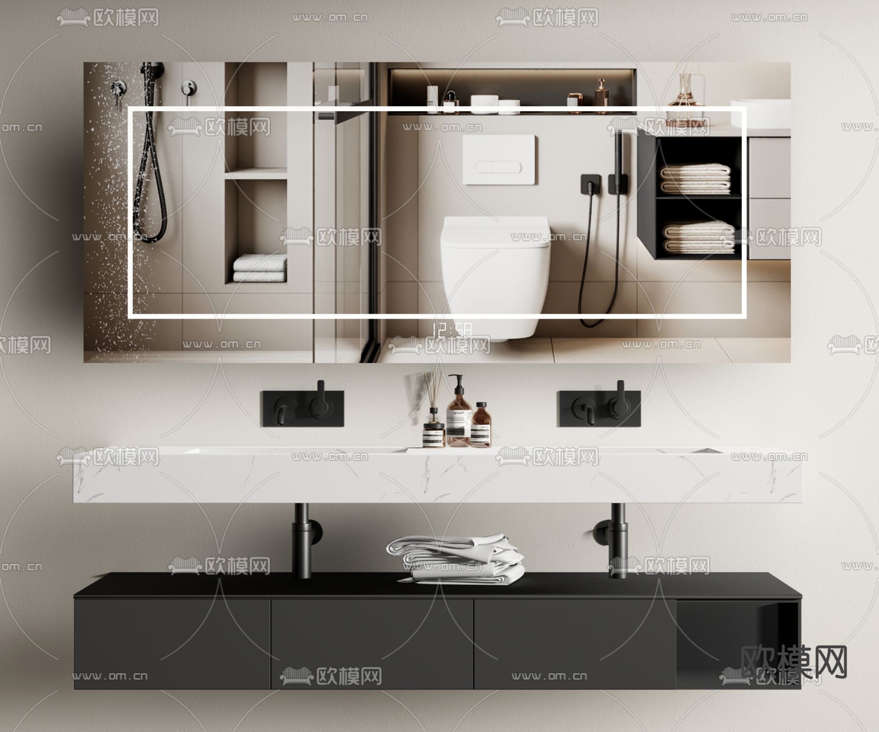 双盆洗手台 镜柜 台盆3d模型下载
