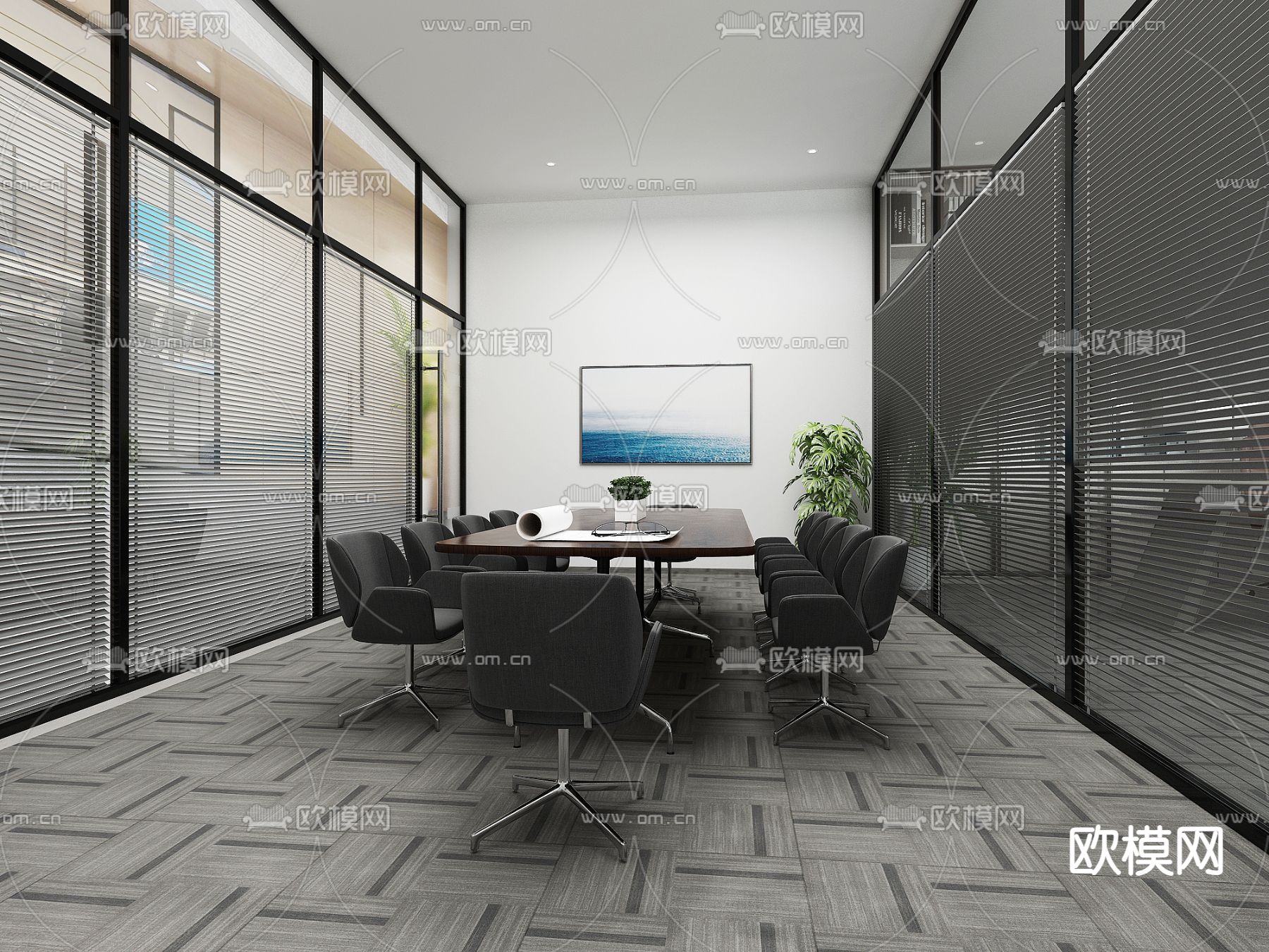 高级灰会议室3d模型下载