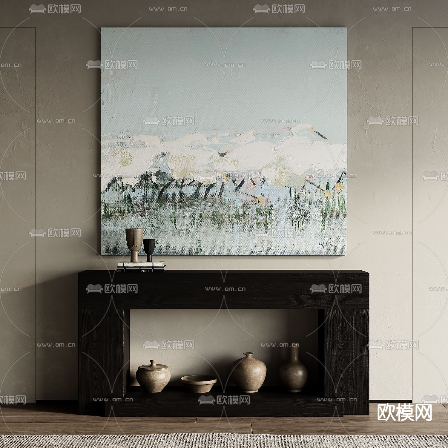 侘寂风装饰画su模型