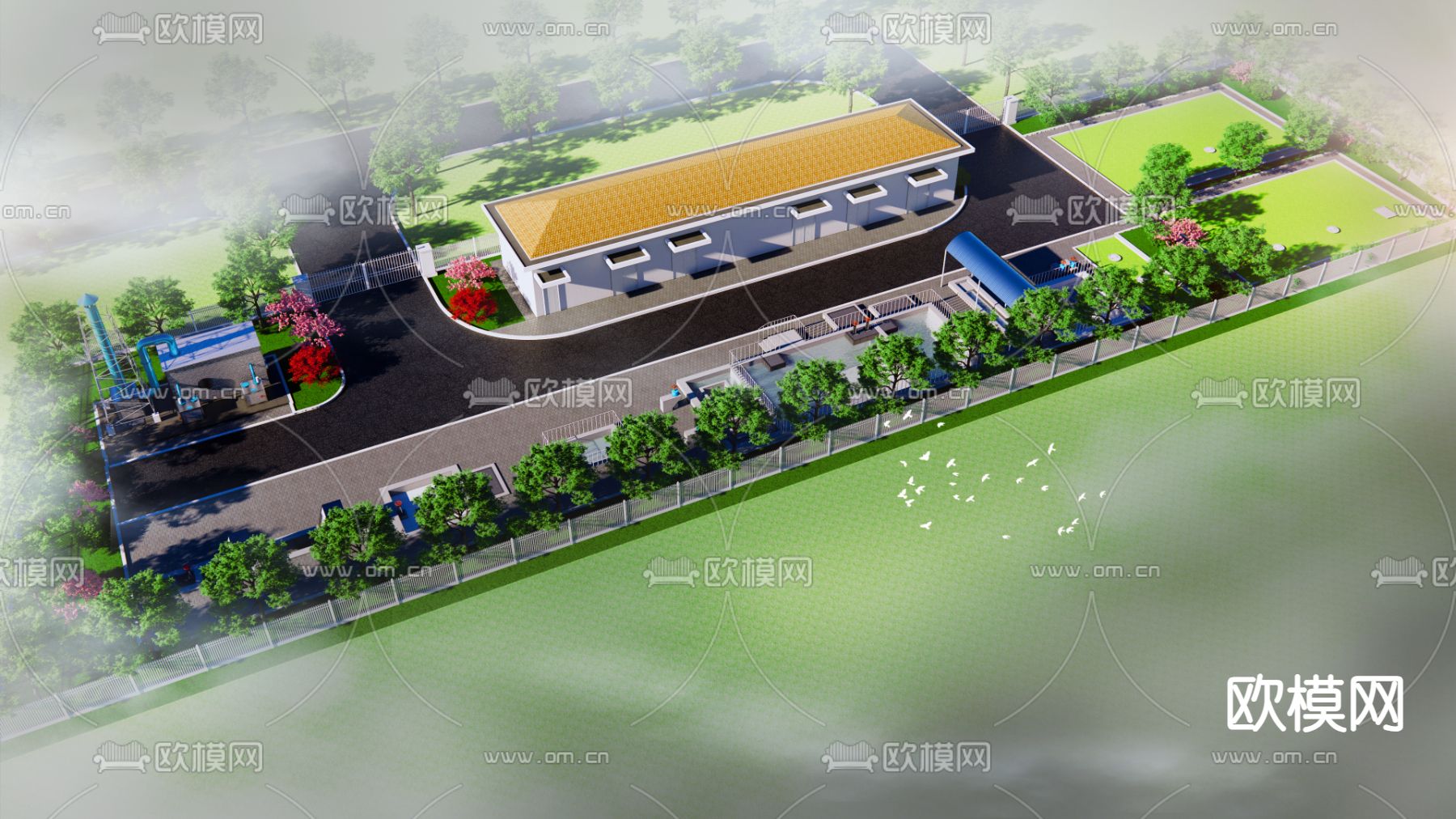 污水处理厂su模型下载（渲染图1）