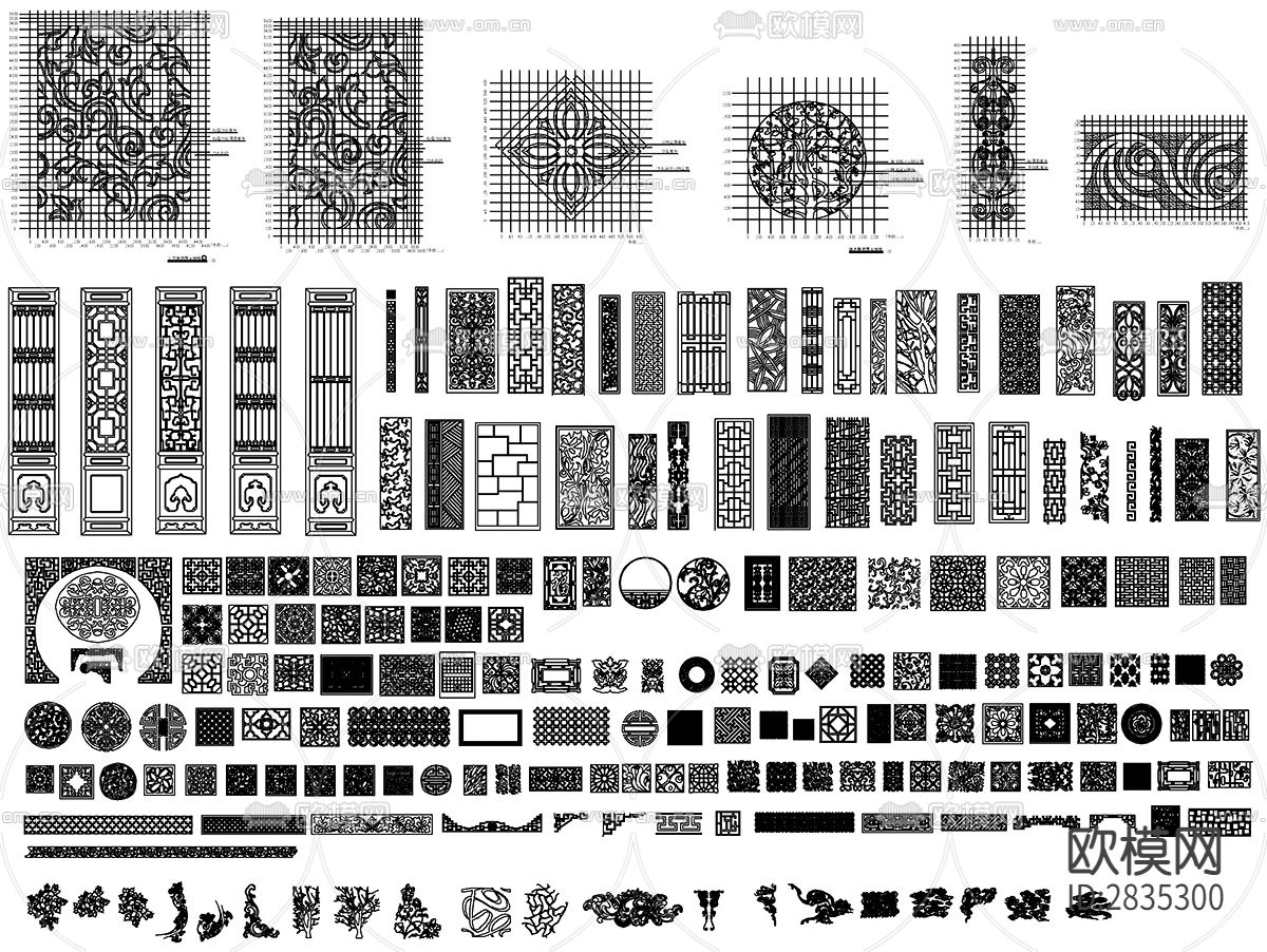 中式元素百福图屏风雕花cad图库下载（渲染图1）
