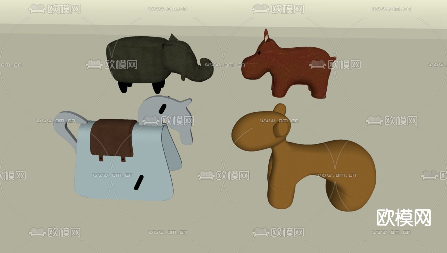 卡通大象 马 儿童凳子su模型下载（渲染图3）