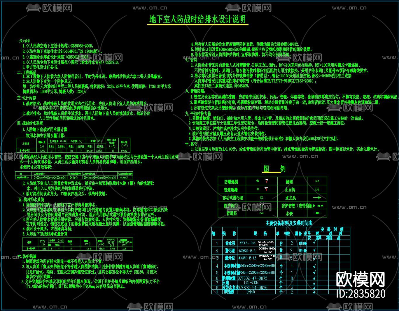 地下室人防工程水电风cad施工图下载（渲染图4）
